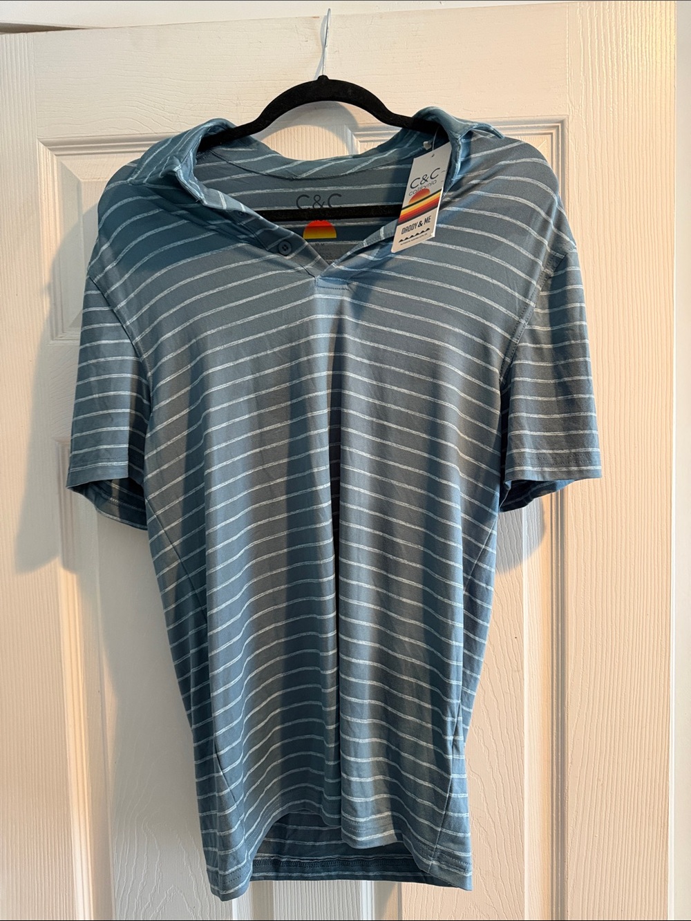 C&C California Light Blue Striped Hooded Polo